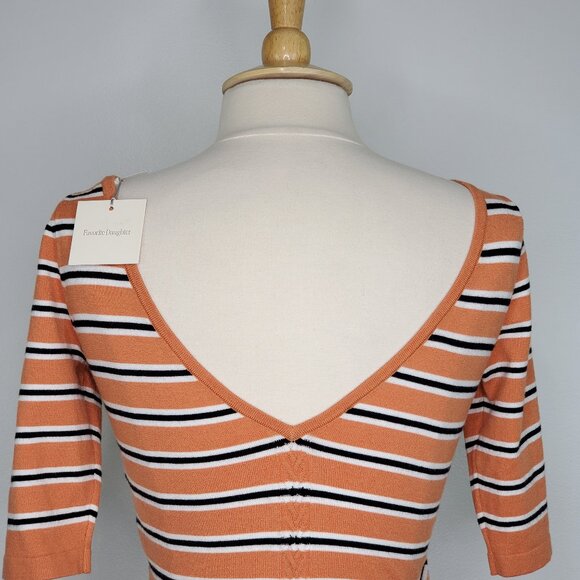 Favorite Daughter Revenge Coral Stripe Knit Sweater Crop Top NEW NWT Size M - Picture 7 of 14